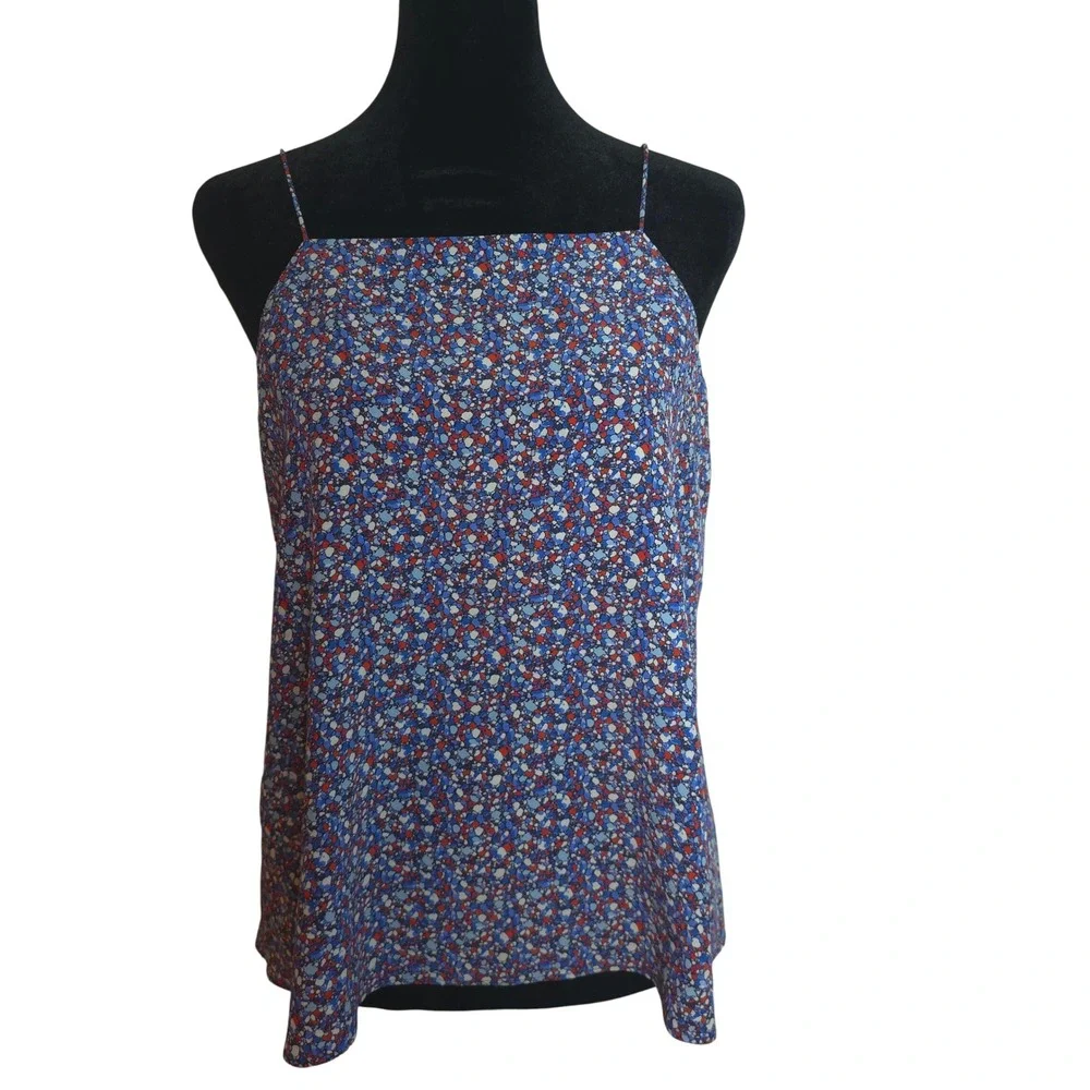 Tory Burch Silk Cami Top Size 6 Blue Abstract Print Crisscross Back Romantic Lux